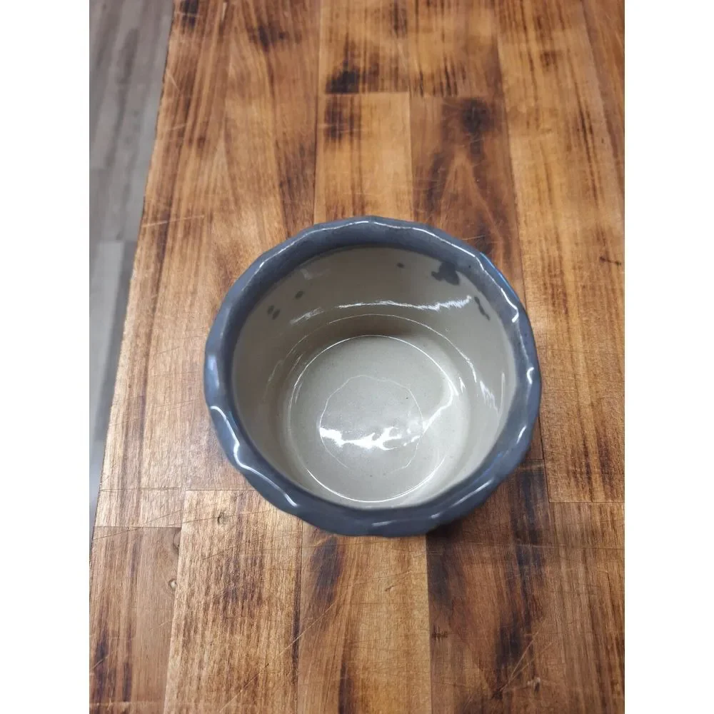 Wonderful‎ hand-made studio pottery brush pot / vase grey tones trees & birds